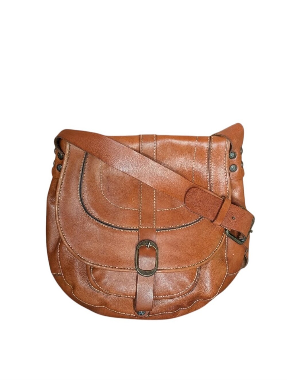 Patricia Nash Barcelona Crossbody Saddle Bag in Chestnut Tan Italian Leather - Picture 3 of 11